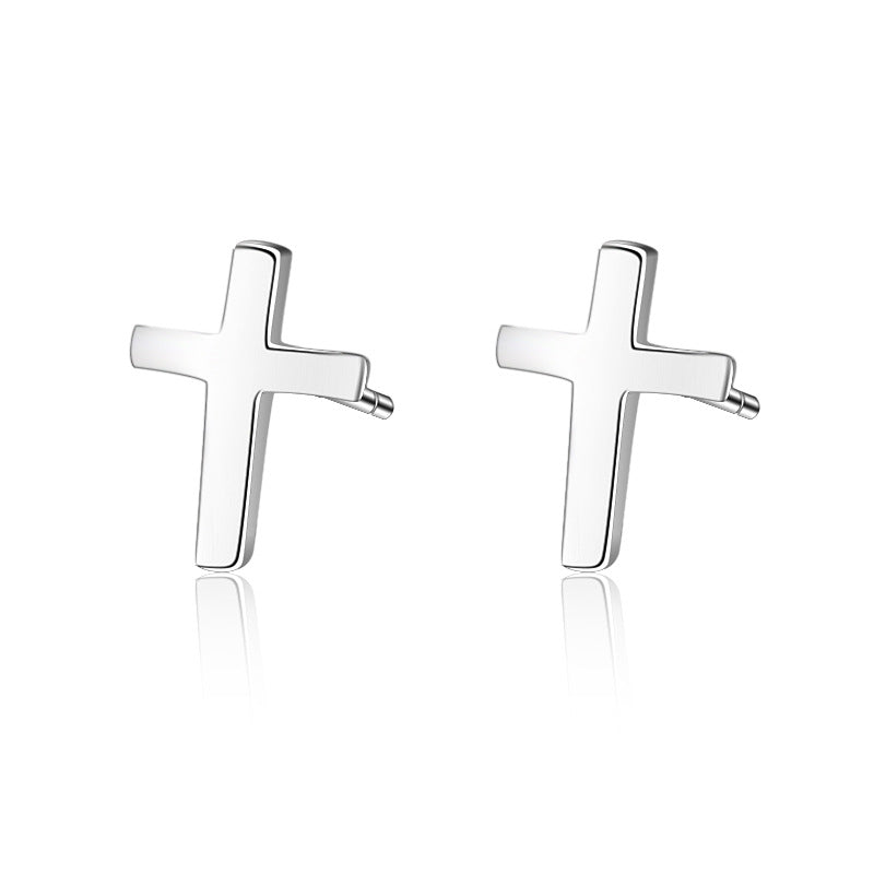 S925 sterling silver earrings fashionable earrings for women smooth cross earrings