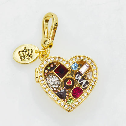 Enamel glazed chocolate gemstone transparent heart-shaped box with openable pendant